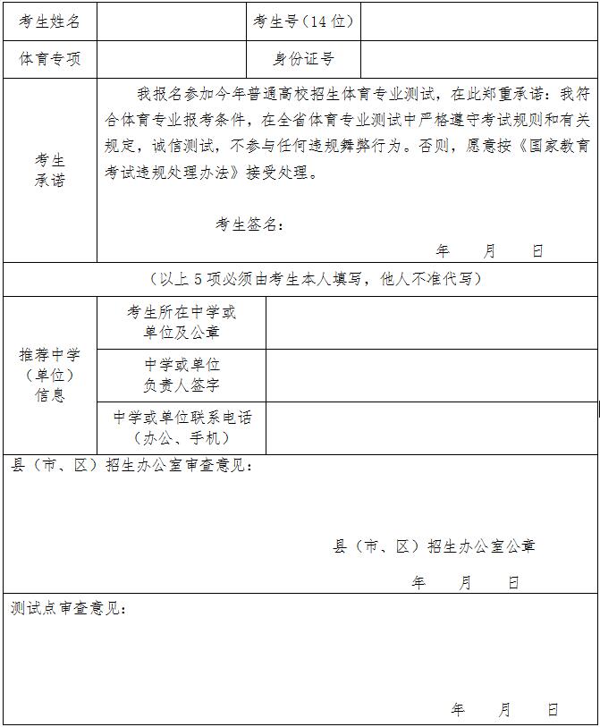 山东省2018年参加体育专业测试诚信表