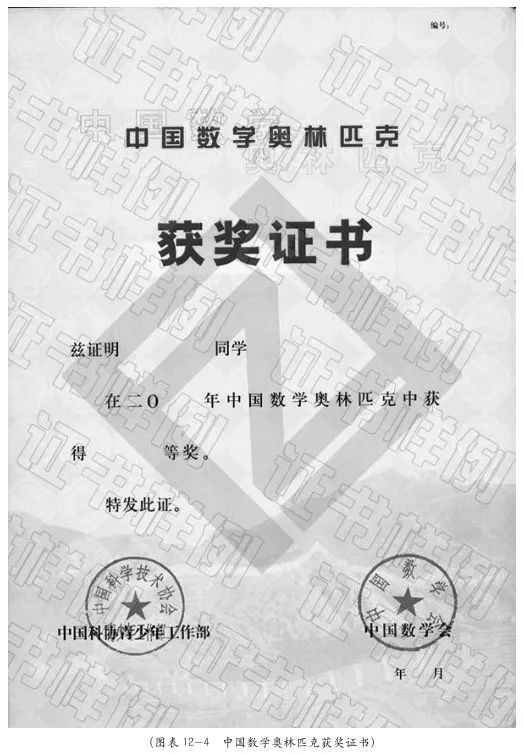 中国数学奥利匹克获奖证书