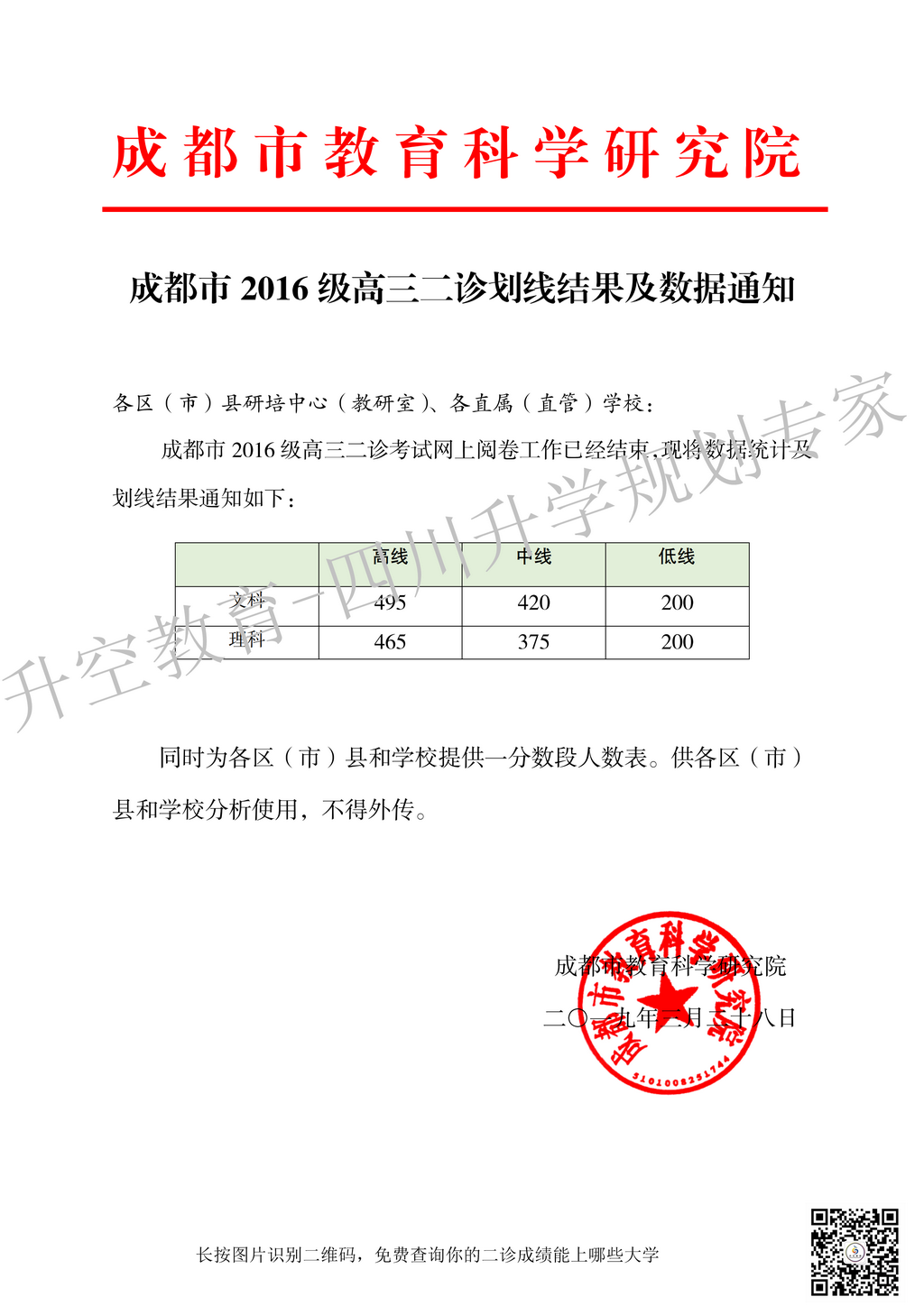 2019届2016级成都二诊划线一分一段表